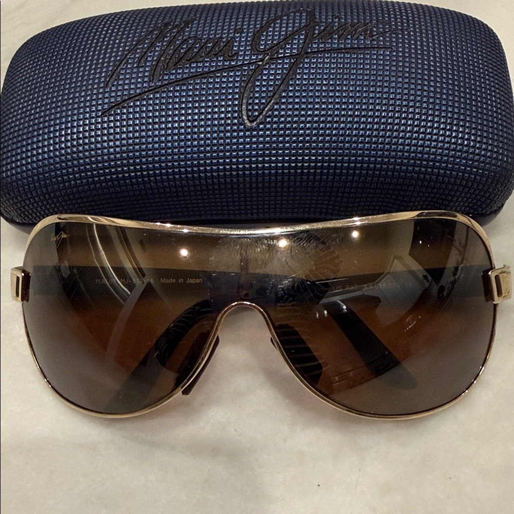 Maui Jim Maka Polarized wire frame Aviator Wrap Sunglasses Gold Brown Mj-513-16